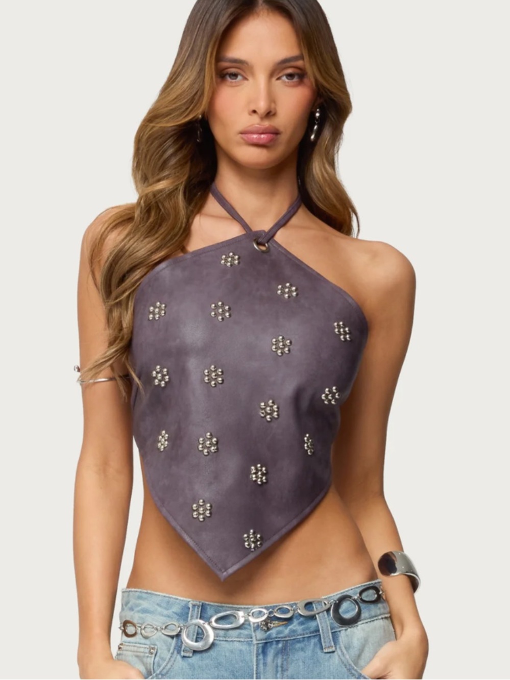 NWT: Studded Faux Leather Backless Top